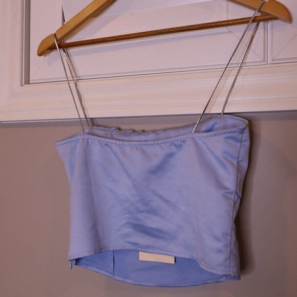 NWT Superdown Denitza Blue Satin Crop Top Sz XS - Picture 6 of 6